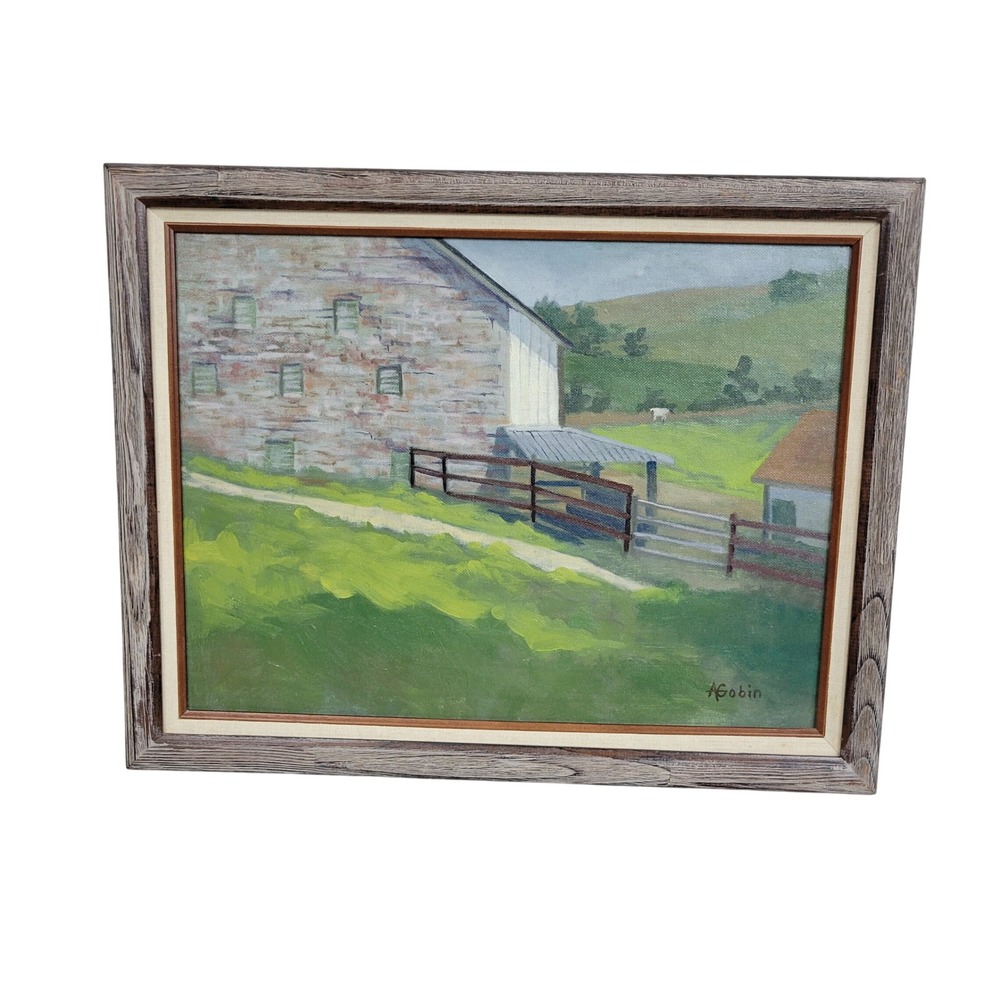 Original Artwork Painting by Anne Gobin Farm‎ Scene Barnyard Countryside
